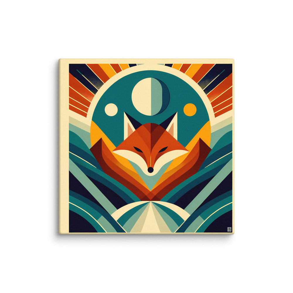 Geometric Fox Under Moon — Canvas Print