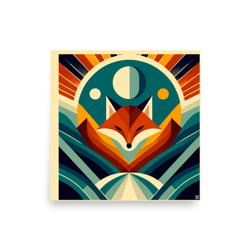 Geometric Fox Under Moon — Art Print