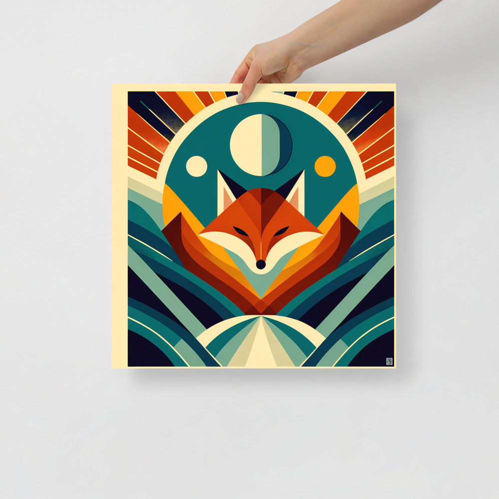 Geometric Fox Under Moon