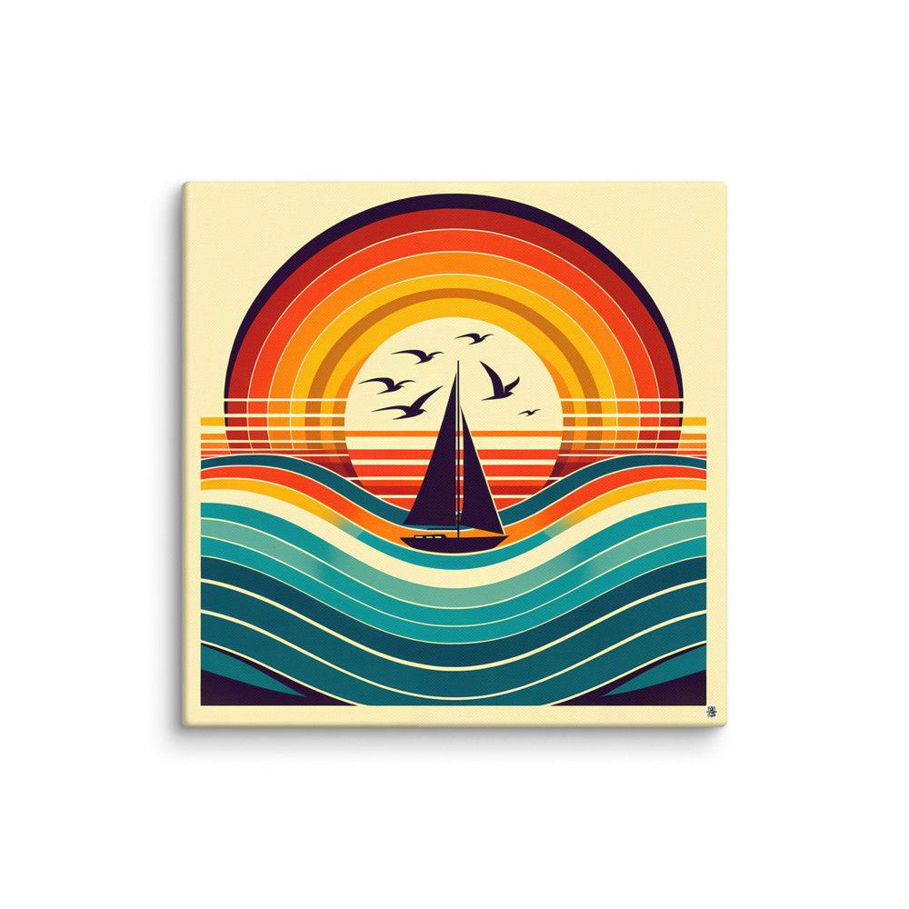 Retro Sailboat Sunset Waves — Canvas Print