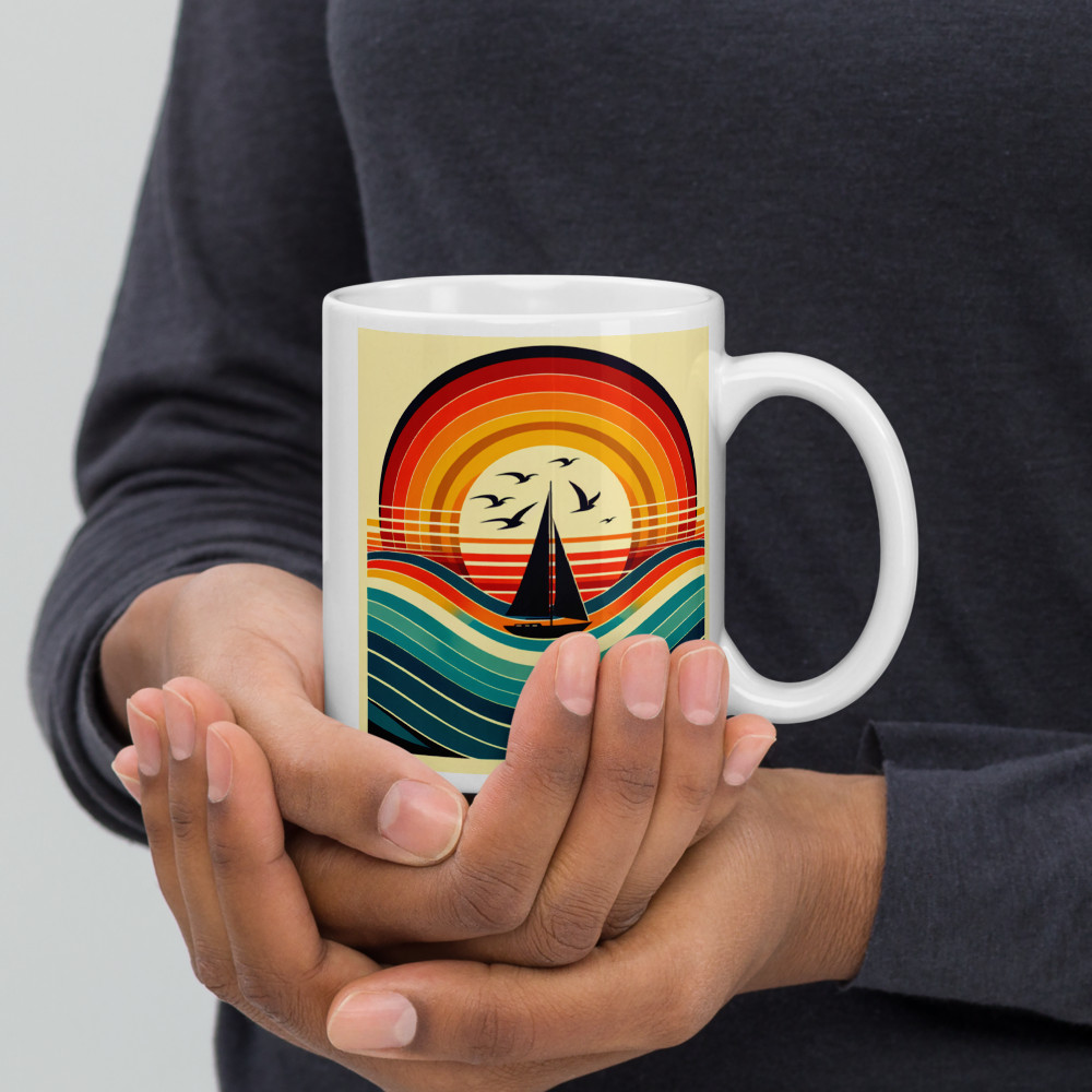 Retro Sailboat Sunset Waves