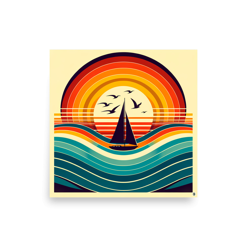 Retro Sailboat Sunset Waves — Art Print