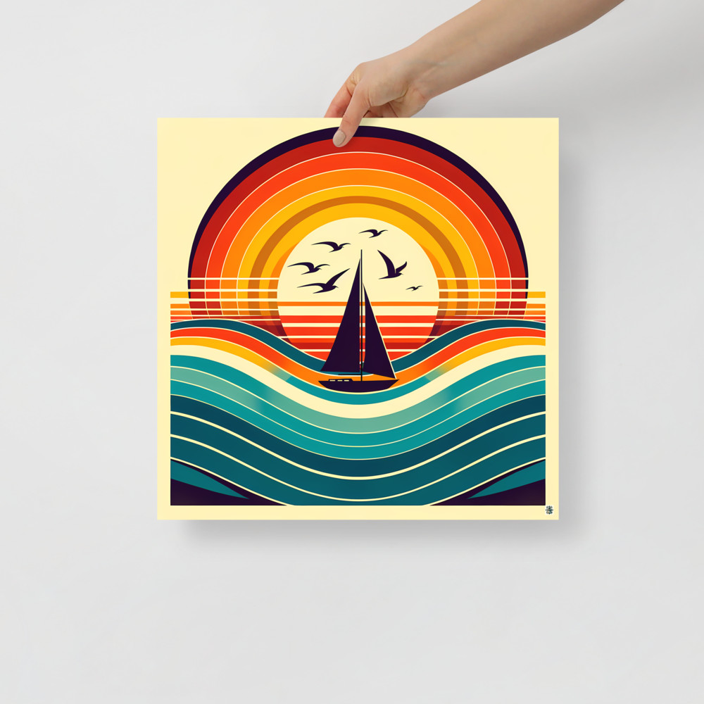 Retro Sailboat Sunset Waves