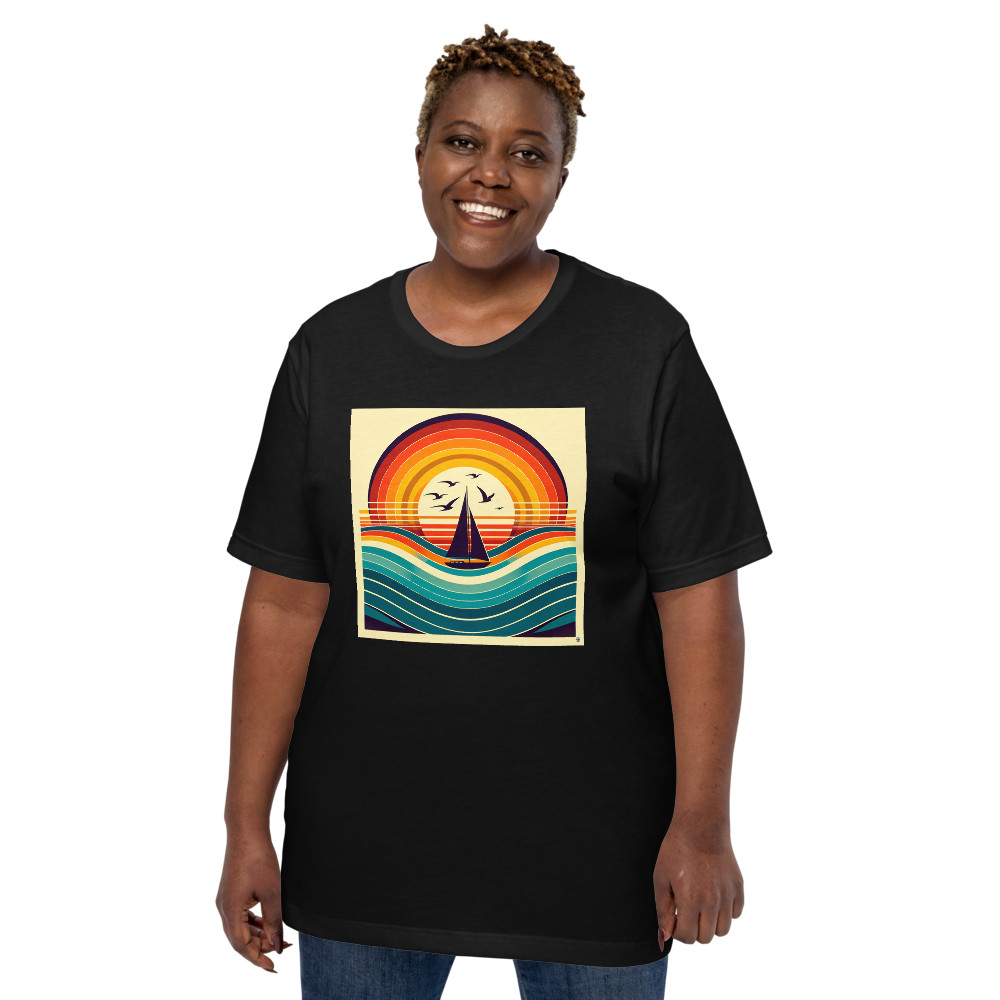 Retro Sailboat Sunset Waves