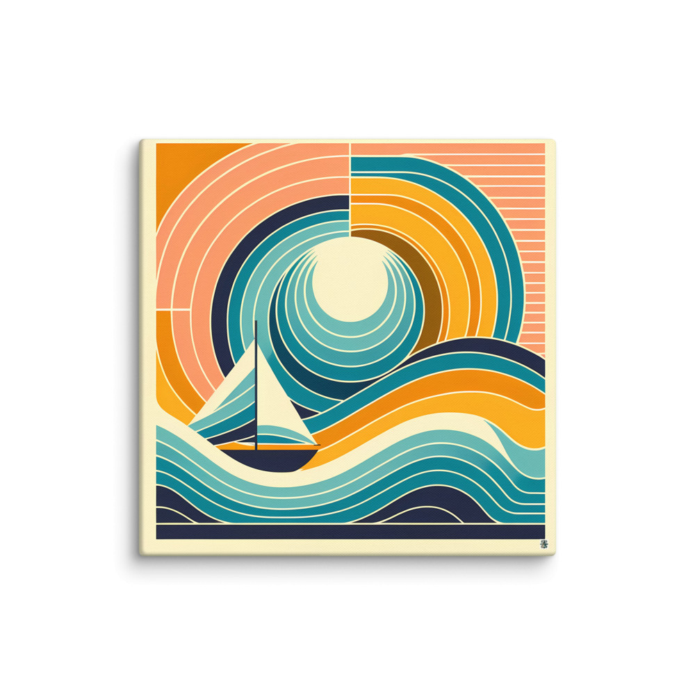 Geometric Sailboat at Sunset Waves — Canvas Print