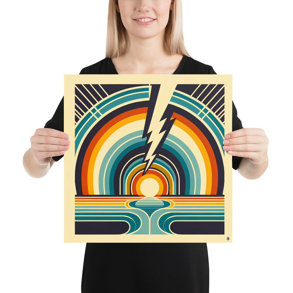 Retro Rainbow Lightning Sunset