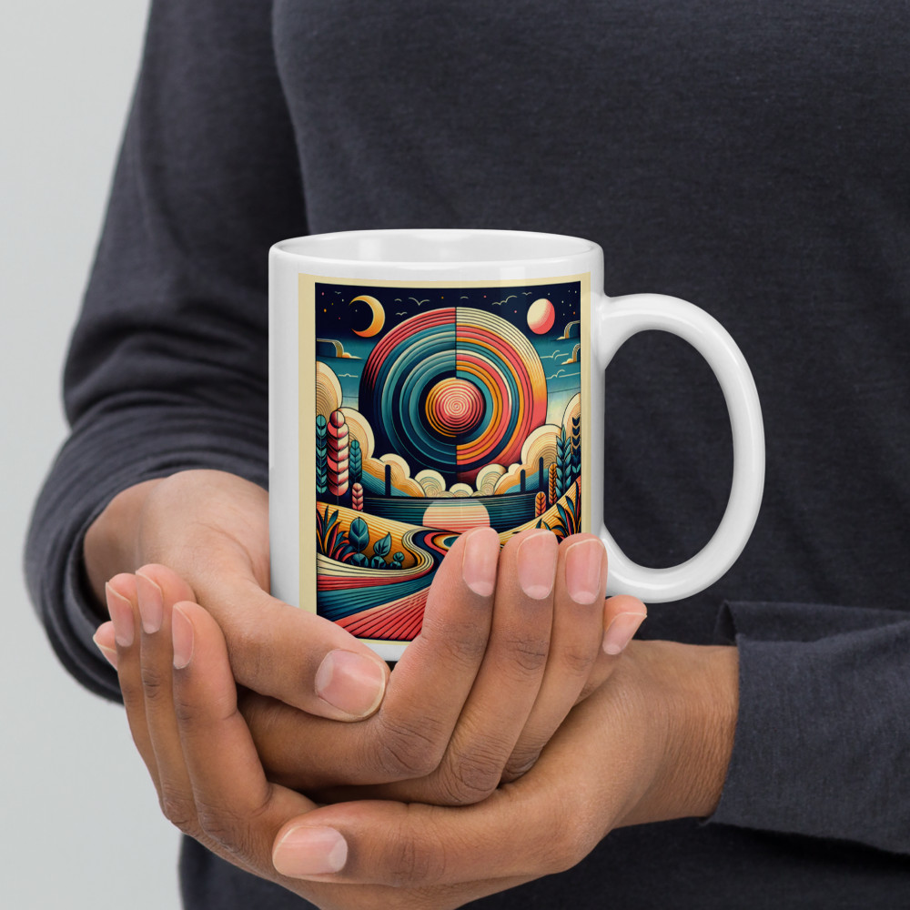 Retro Geometric Sunset Landscape with Spiral Sun