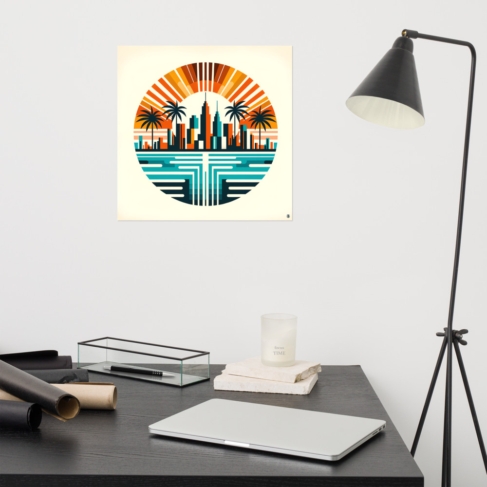 Retro Neon City Sunset with Palms