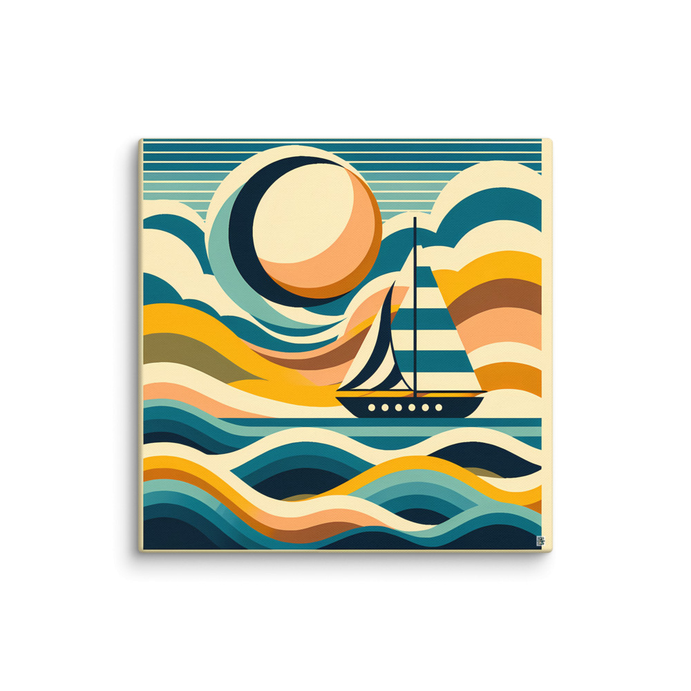 Abstract Sailboat on Colour Block Waves — Canvas Print