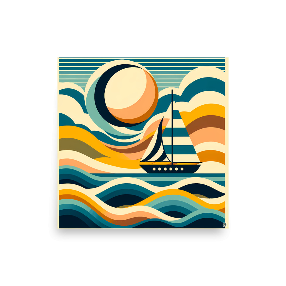 Abstract Sailboat on Colour Block Waves — Art Print