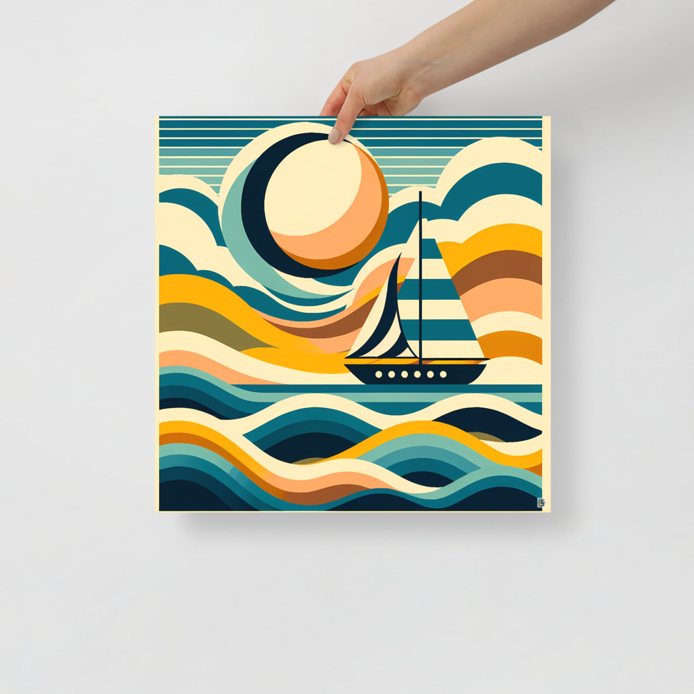 Abstract Sailboat on Colour Block Waves