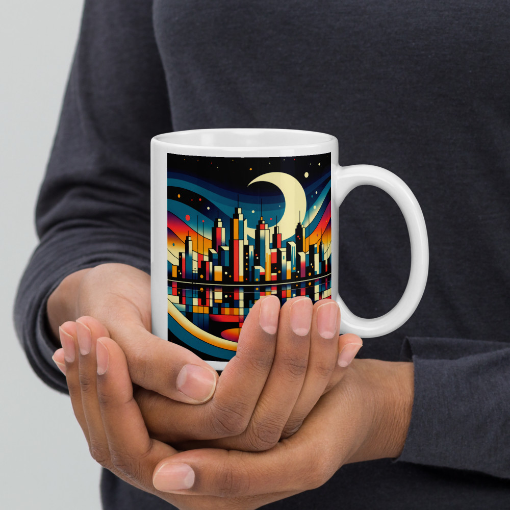Moonlit Geometric Cityscape — Mug