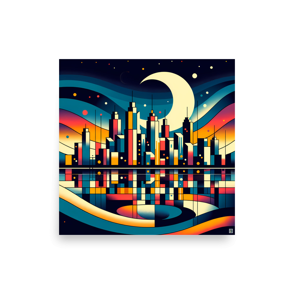 Moonlit Geometric Cityscape — Art Print