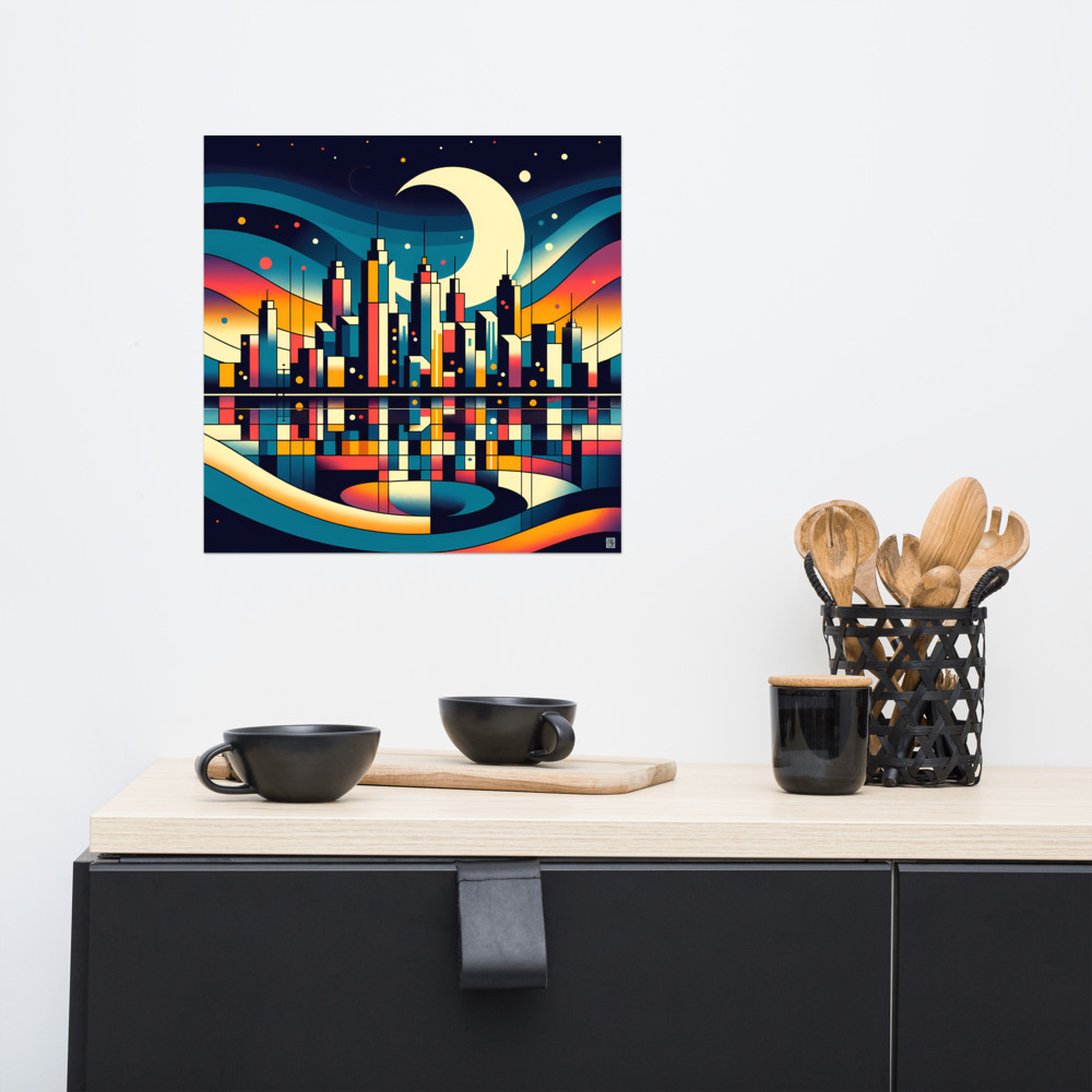 Moonlit Geometric Cityscape