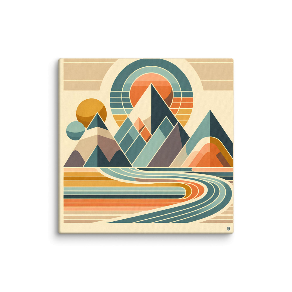 Geometric Mountain Landscape with Retro Sun — Canvas Print