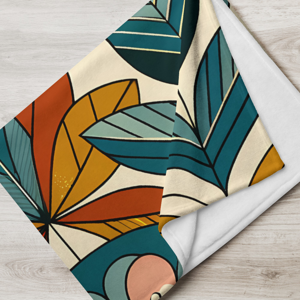 Geometric Botanical Sun and Floral Composition