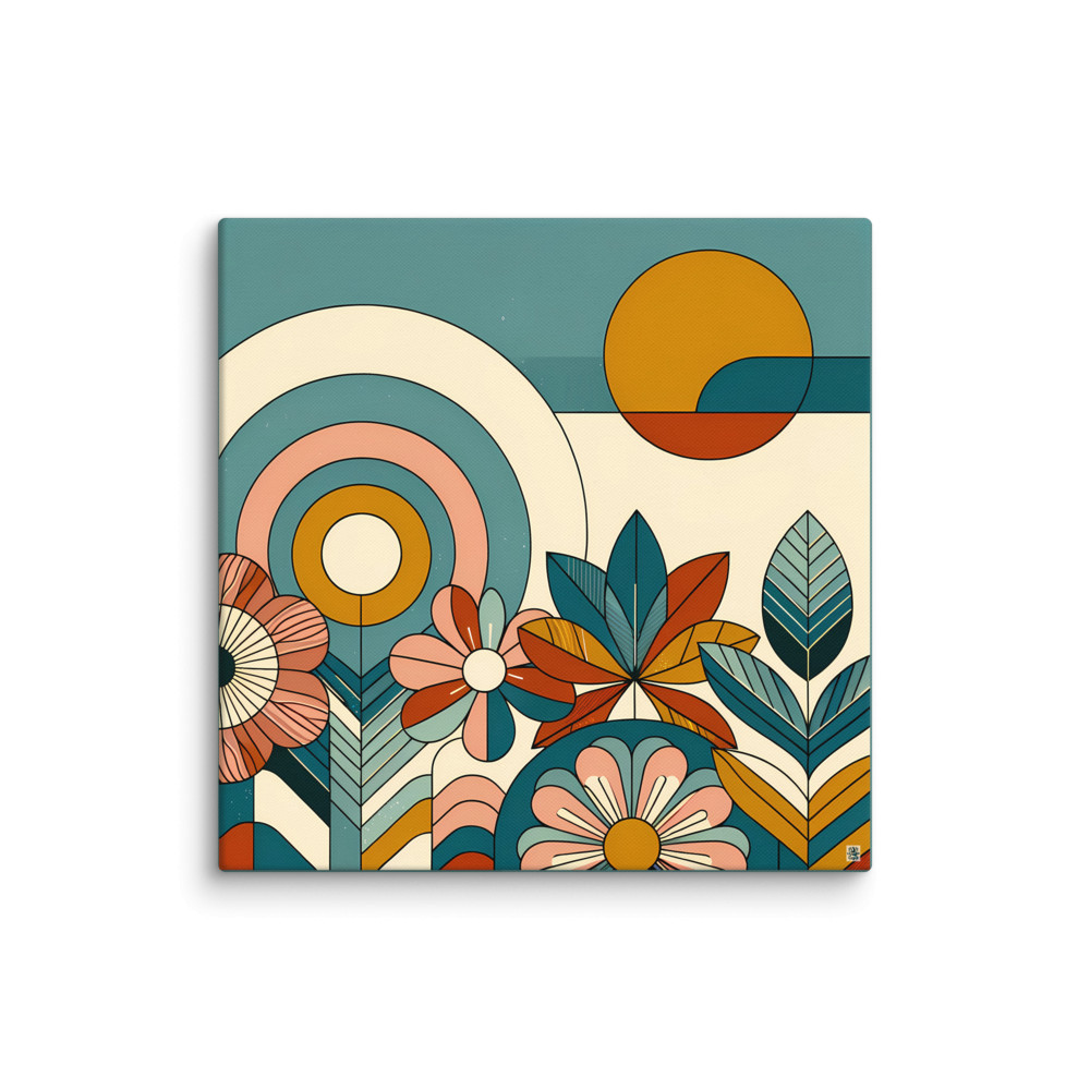 Geometric Botanical Sun and Floral Composition — Canvas Print
