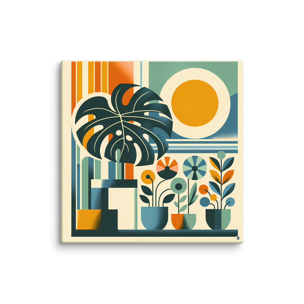Geometric Botanical Sun and Monstera — Canvas Print
