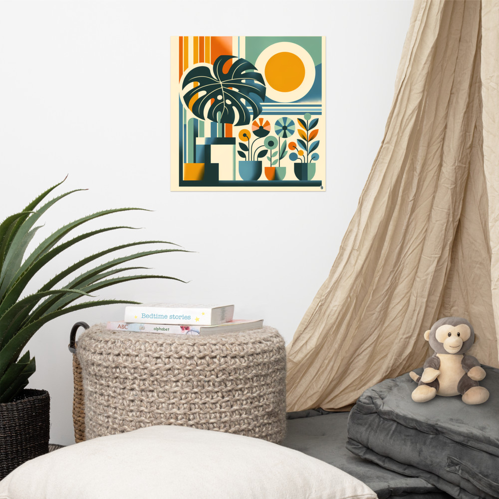 Geometric Botanical Sun and Monstera
