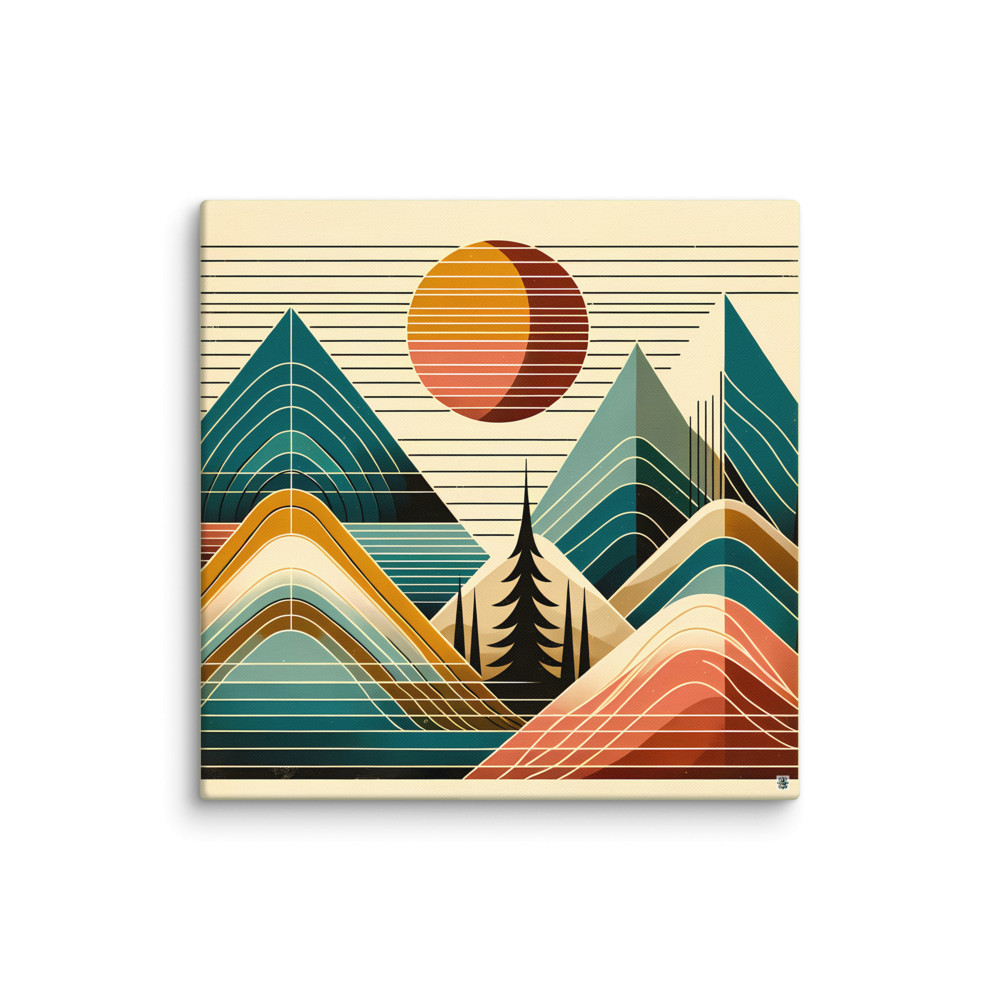 Geometric Mountain Lines at Sunset — Canvas Print