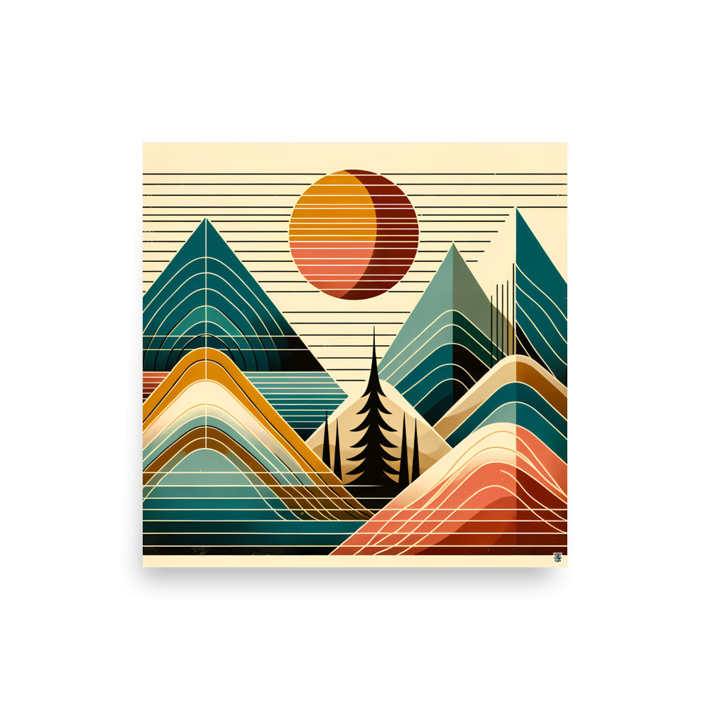 Geometric Mountain Lines at Sunset — Art Print