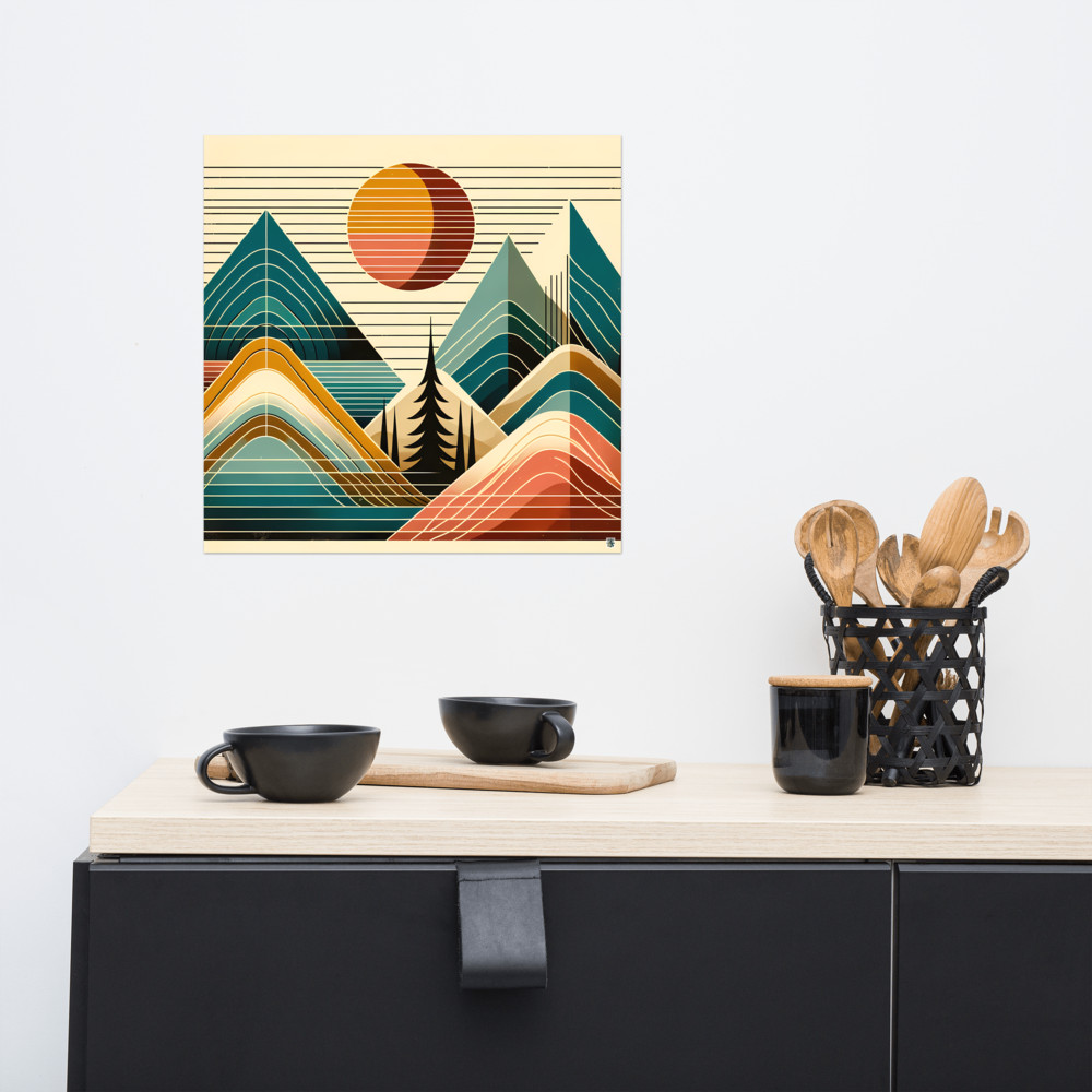 Geometric Mountain Lines at Sunset