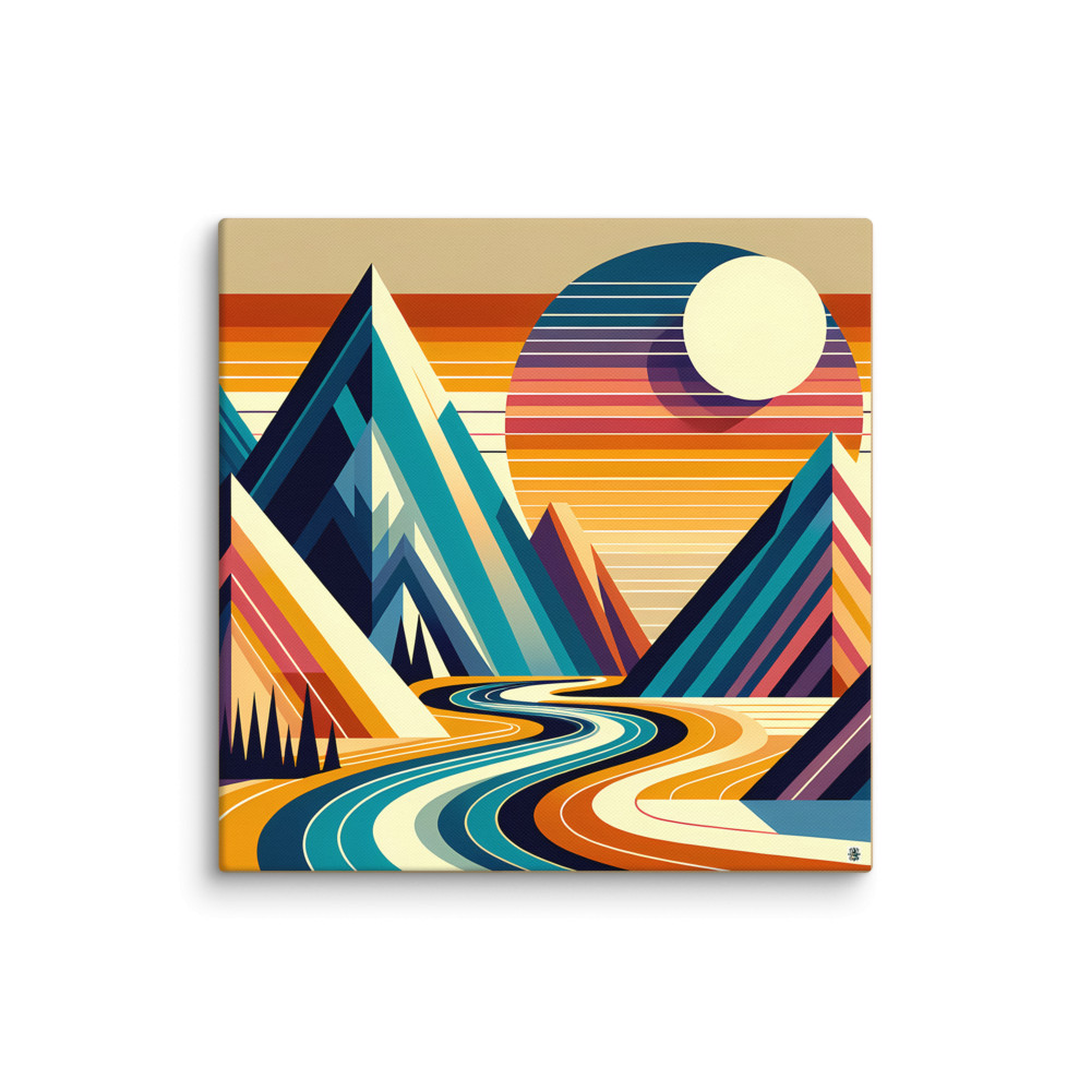 Geometric Mountain Sunset Landscape — Canvas Print