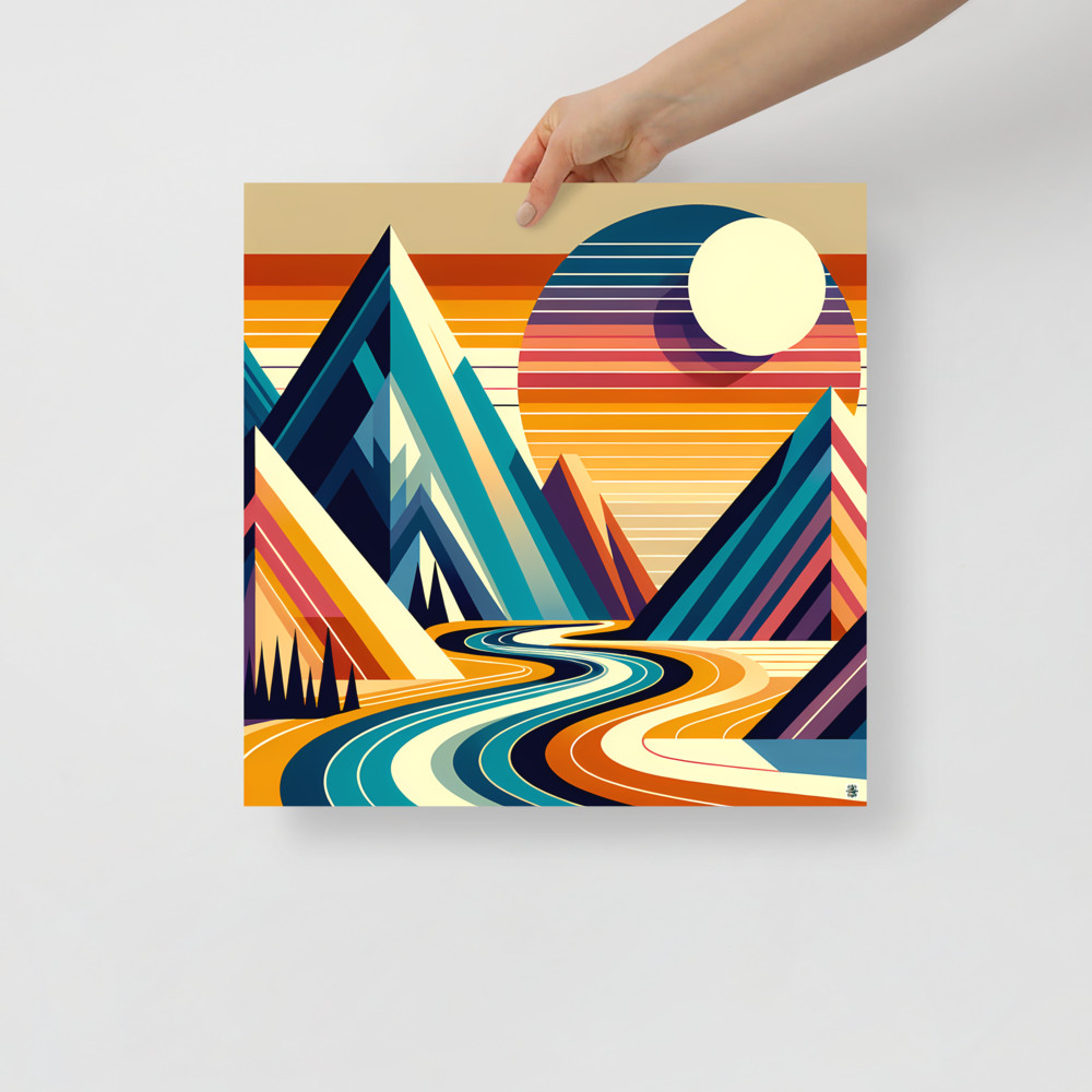 Geometric Mountain Sunset Landscape — Art Print
