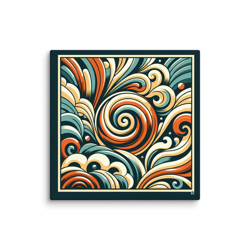 Retro Abstract Swirl Waves in Teal and Burnt Orange — Canvas Print