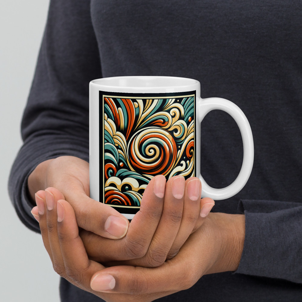 Retro Abstract Swirl Waves in Teal and Burnt Orange