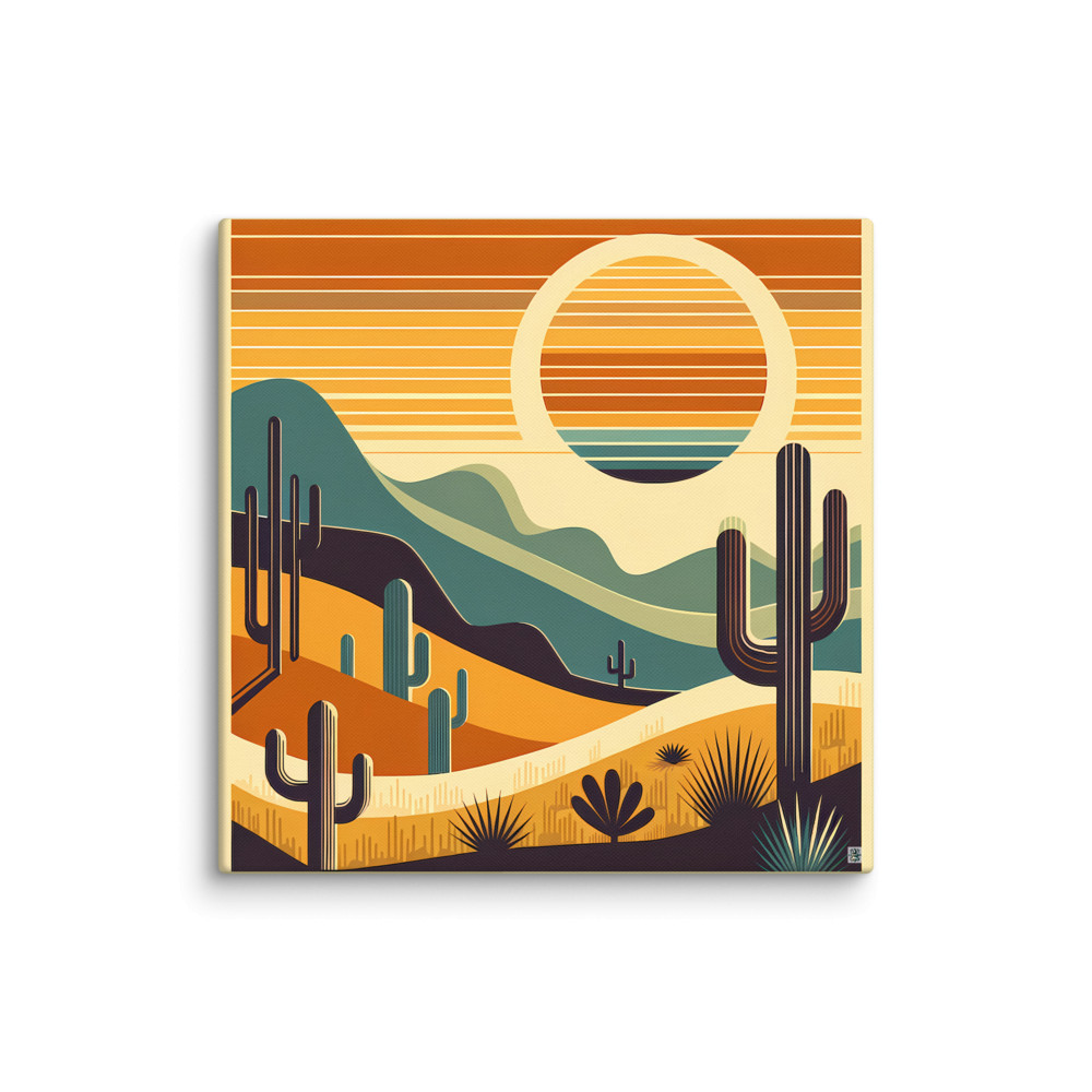 Geometric Desert Sunset with Cacti — Canvas Print