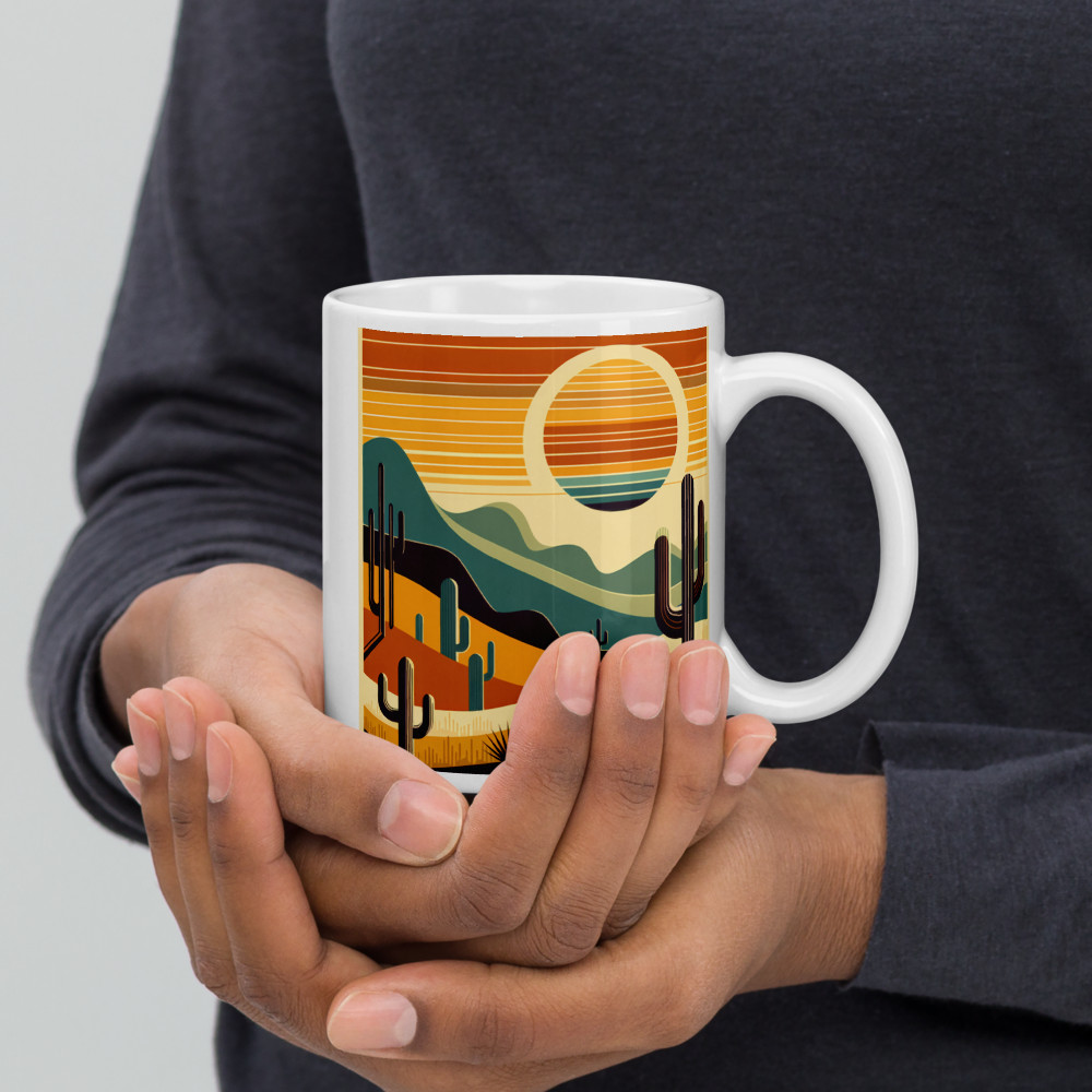 Geometric Desert Sunset with Cacti
