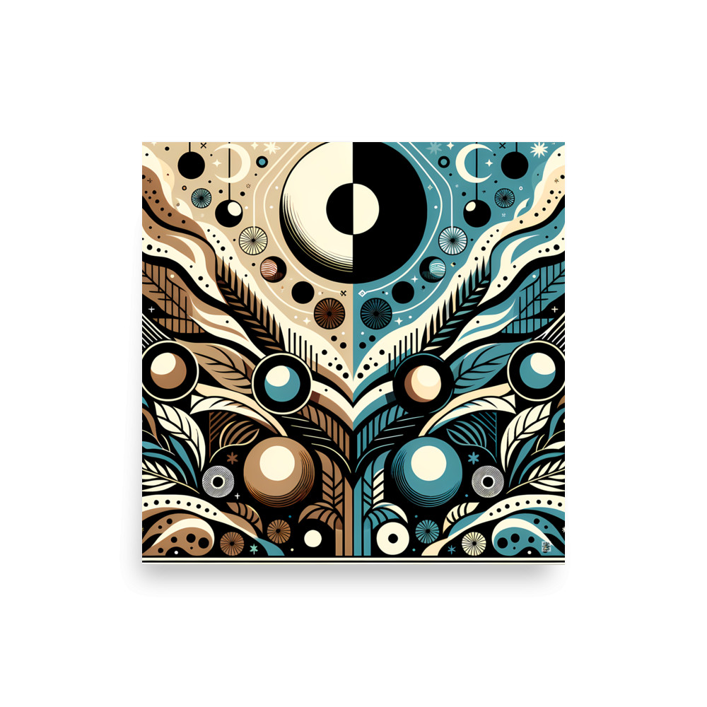 Retro Sun and Moon Geometric Botanical Abstract — Art Print