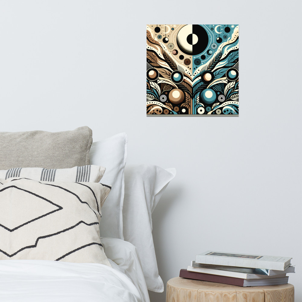 Retro Sun and Moon Geometric Botanical Abstract