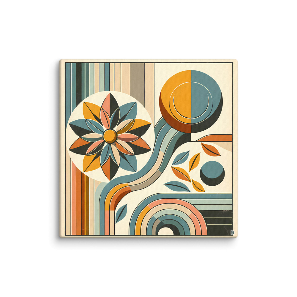 Geometric Botanical Flower with Retro Arches — Canvas Print