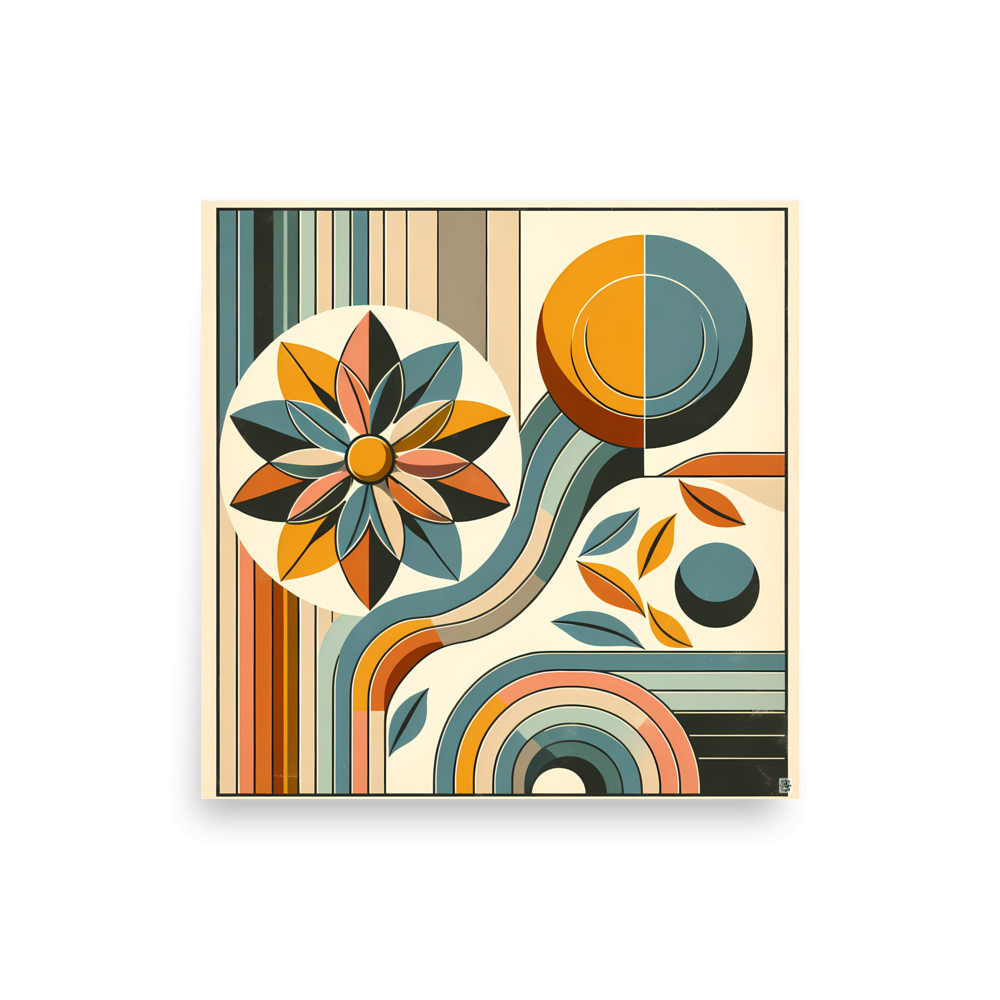 Geometric Botanical Flower with Retro Arches — Art Print