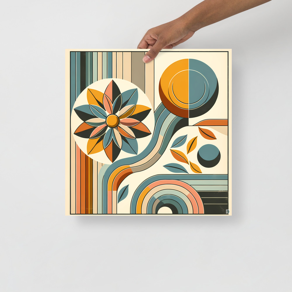 Geometric Botanical Flower with Retro Arches