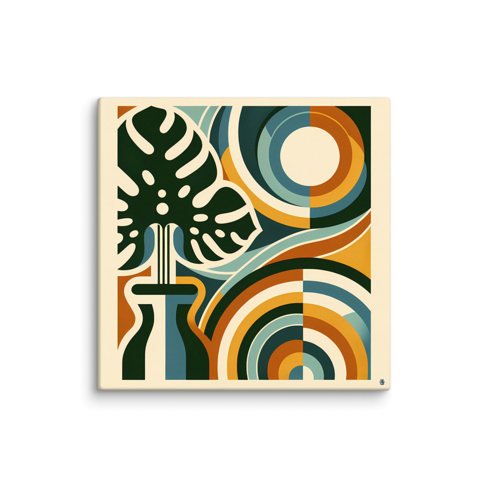 Abstract Monstera Vase with Geometric Arches — Canvas Print