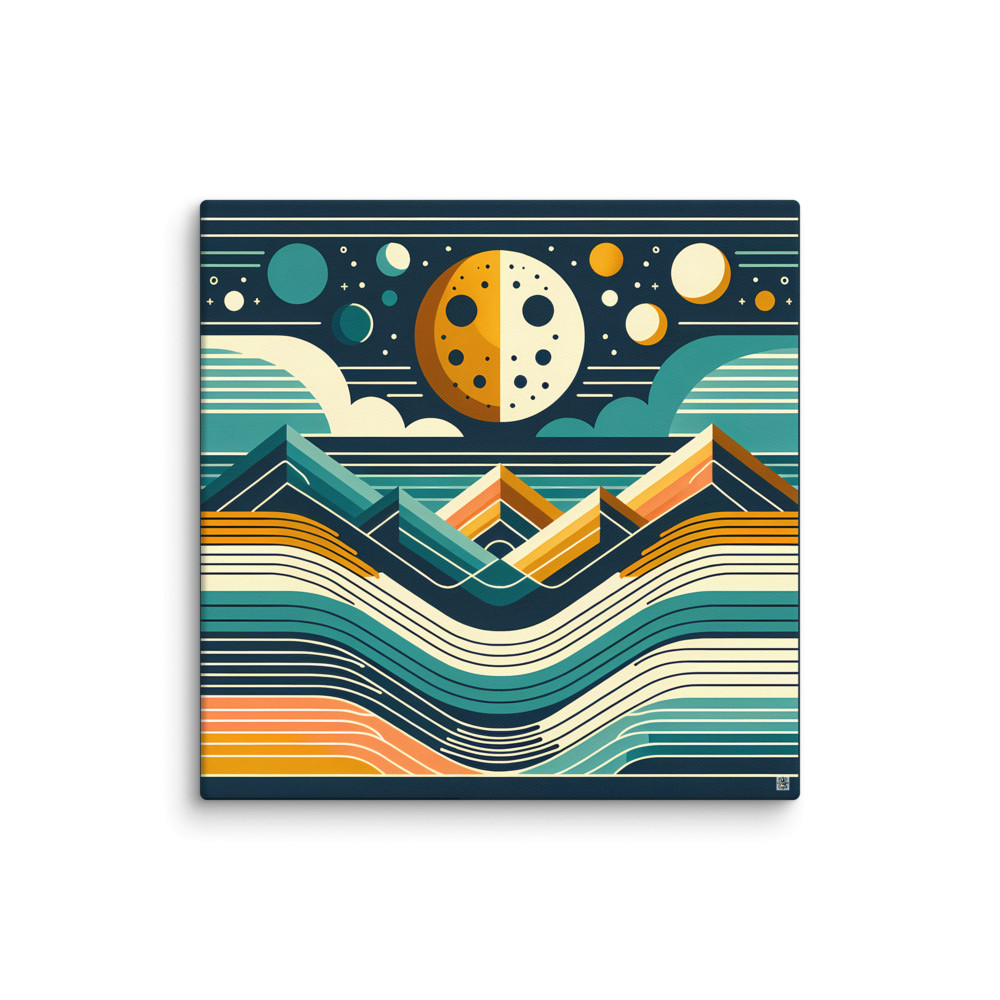 Geometric Moon Over Layered Mountains