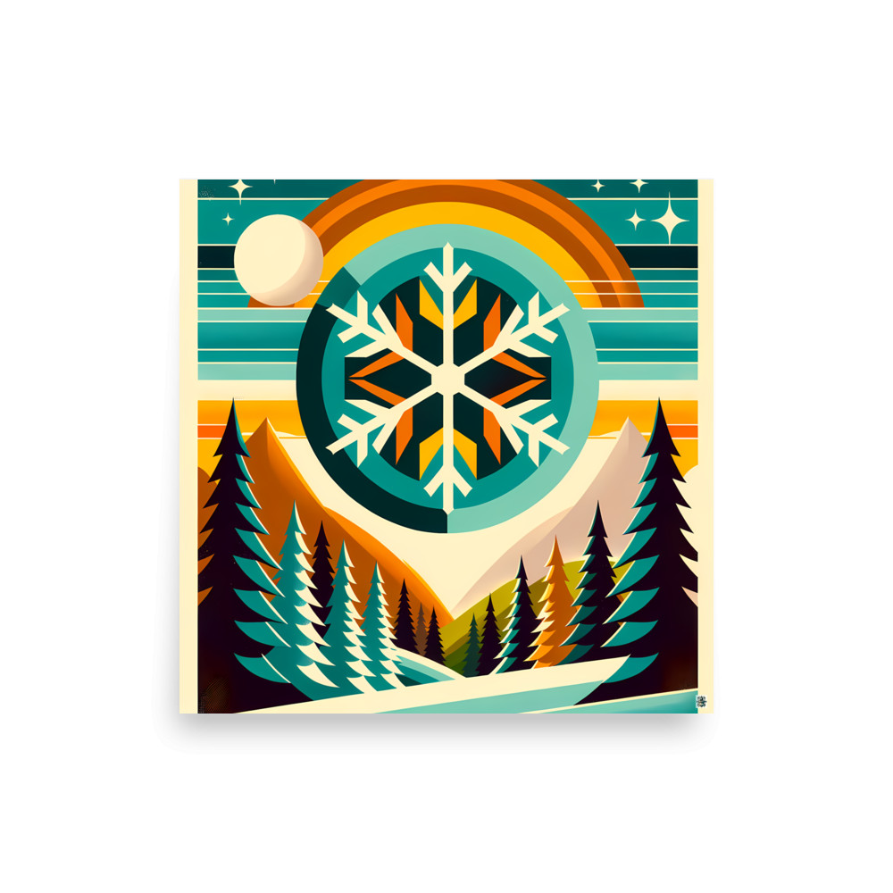 Geometric Snowflake Winter Landscape — Art Print