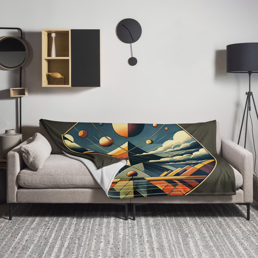 Retro Geometric Mountain Sky with Moons and Clouds