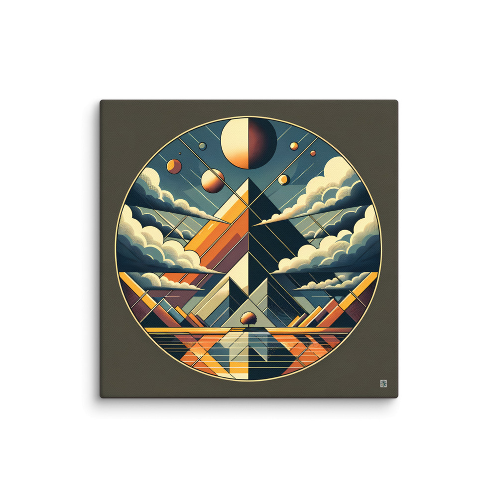 Retro Geometric Mountain Sky with Moons and Clouds — Canvas Print