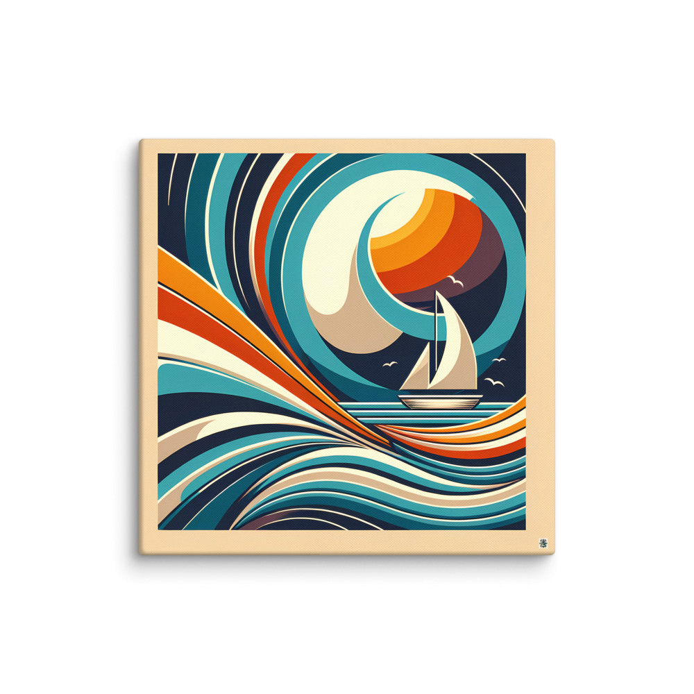 Abstract Sailboat in Geometric Waves — Canvas Print