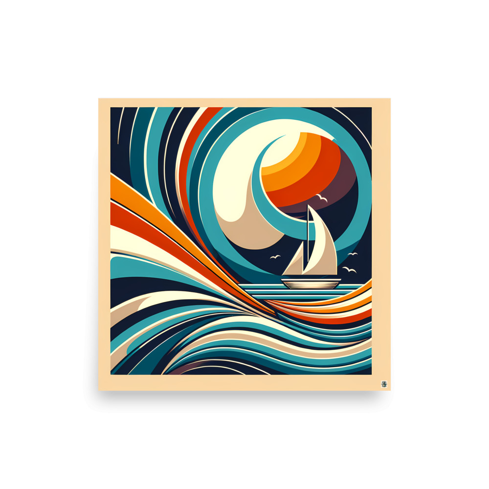 Abstract Sailboat in Geometric Waves — Art Print