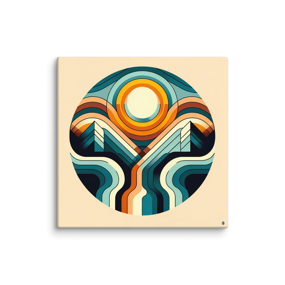 Geometric Sun and Mountain Contour Lines — Canvas Print