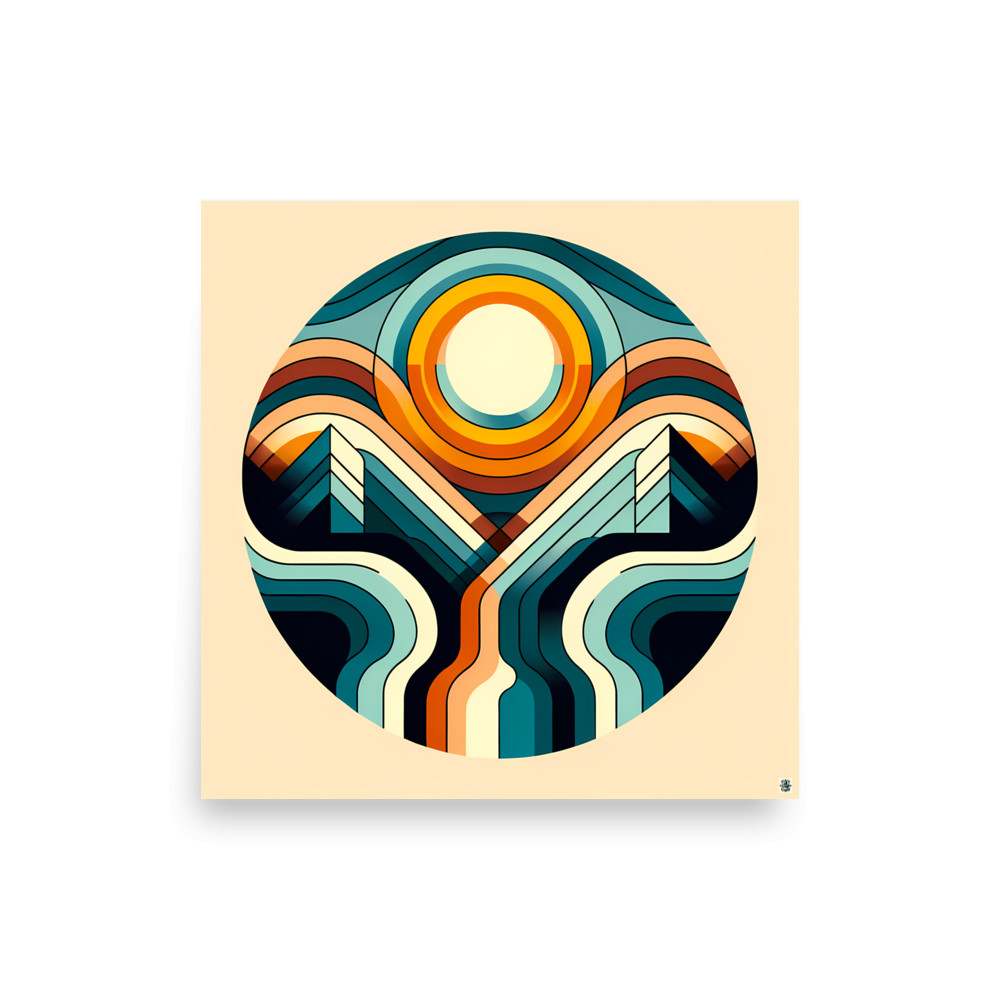 Geometric Sun and Mountain Contour Lines — Art Print