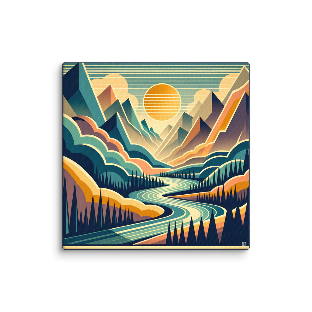 Geometric Mountain Valley at Sunset — Canvas Print
