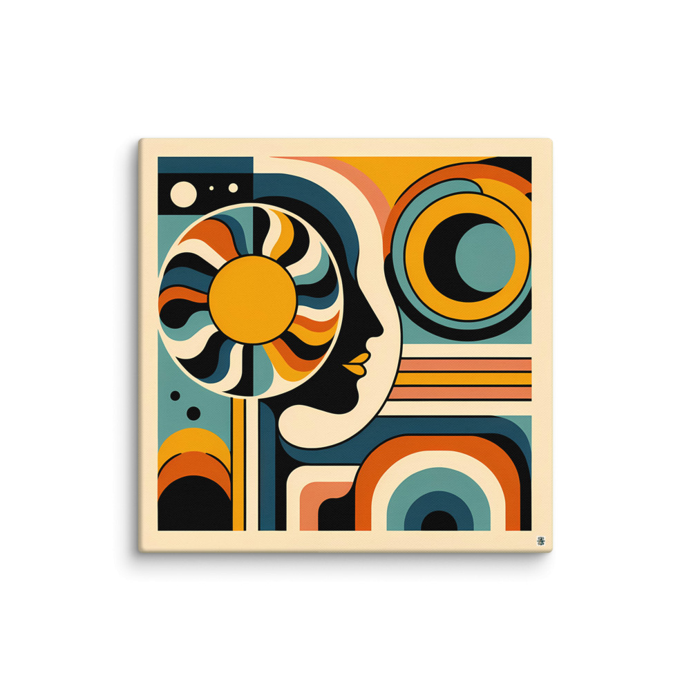 Geometric Abstract Face in Retro Circles — Canvas Print