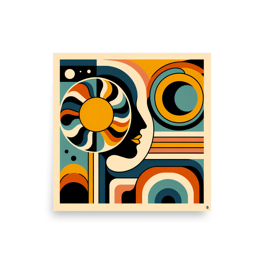 Geometric Abstract Face in Retro Circles — Art Print