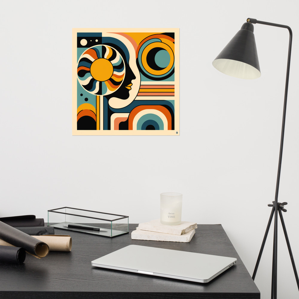 Geometric Abstract Face in Retro Circles